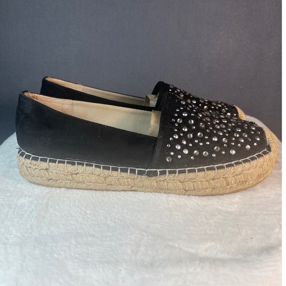 White Mountain Women's Black Embellished Espadrille Flats Size 8